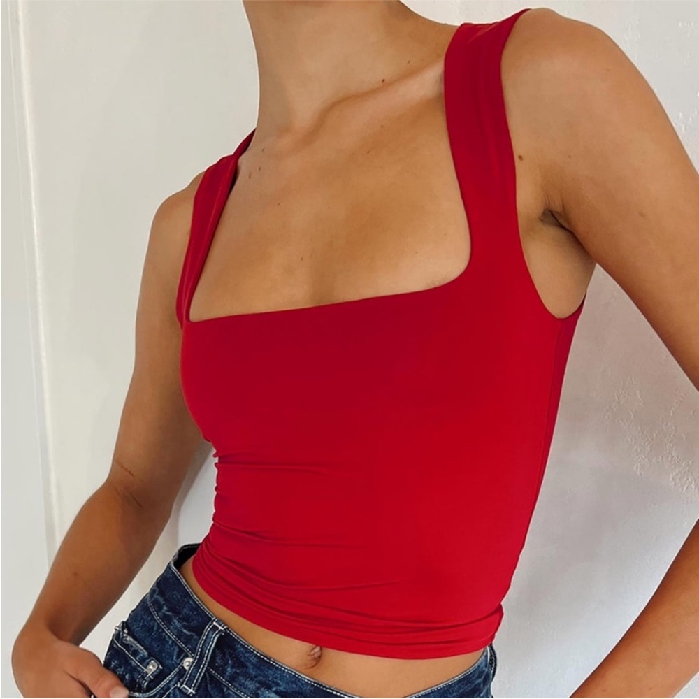 Princess Polly Red Back in Time Square Neck Top Size 2